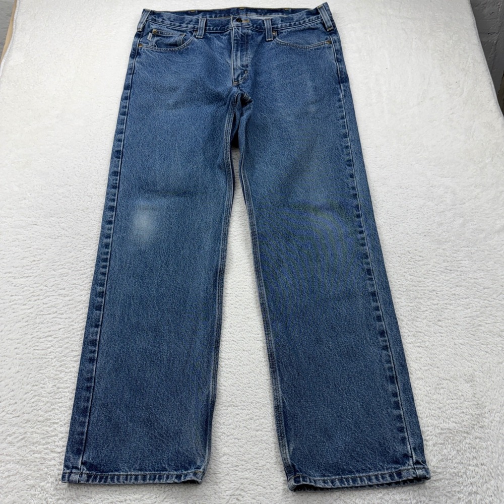 Carhartt B480 DVB Men 38 x 32 Straight Traditional Fit Blue Denim Jeans Workwear